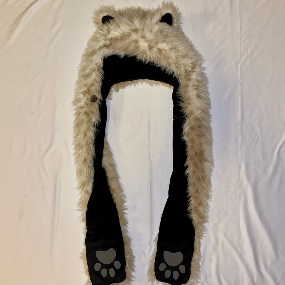 Tan Fur Hat With Ears And Paw Gloves